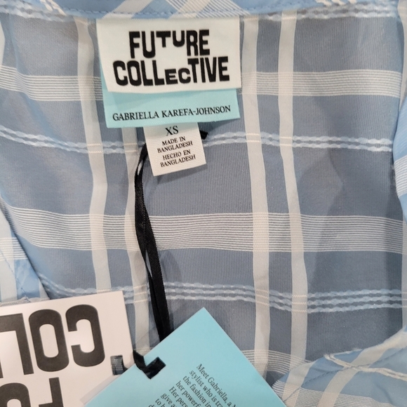 Future Collective Women's Gingham Check 3/4 Sleeve V-Neck Wrap Top Size XS - Picture 10 of 12